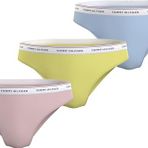 Tommy Hilfiger Kadın 3 Pack Bikini (Ext Sizes) İç Giyim, Whimsy Pink/Yellow Tulip/B Blue, XS