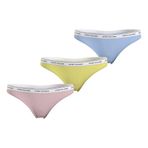 Tommy Hilfiger Kadın 3 Pack Thong (Ext Sizes) İç Giyim, Whimsy Pink/Yellow Tulip/B Blue, XS