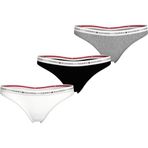 TOMMY HILFIGER Kadın 3 PACK THONG Tanga Medium Grey Htr/White/Black S