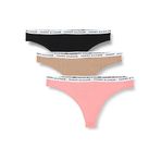 Tommy Hilfiger Kadın 3'lü Paket Strings 3 PK Tanga Streç, Flora Pink/Oat Sütü/Siyah, S