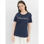 Tommy Hilfiger Kadın Bobo T-Shirt Kısa Kol Nefes Alan %100 Pamuk Regular Fit - Lacivert - 2XL