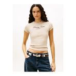 Tommy Hilfiger Kadın İmza Yazı Logo Slim T-Shirt - Bej
