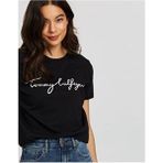 Tommy Hilfiger Kadın Kısa Kol Nefes Alan Siyah Tişört Günlük Stil Regular Fit - XL