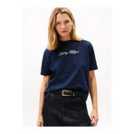 Tommy Hilfiger Kadın Logolu Kısa Kollu Pamuklu Lacivert T-Shirt WW0WW47819-C1G