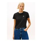 Tommy Hilfiger Kadın Marka Logo Detaylı Çizgili Regular Fit Kısa Kollu Siyah T-Shirt WW0WW47809-BDS