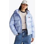 Tommy Hilfiger Kadın Mavi Parlak Kapşonlu Şişme Mont