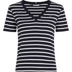 Tommy Hilfiger Kadın NEW SLIM CODY V-NK SS Shirt Nos Breton Desert Sky/Ecru M