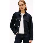 Tommy Hilfiger Kadın Normal Kalıp Hafif Düşük Omuzlu Uzun Kollu Pamuklu Denim Lacivert Ceket WW0WW49523-1AP - 40