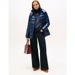 Tommy Hilfiger Kadın Normal Kalıp Su Itici Parlak Kumaş Dolgulu Kapüşonlu Mavi Ceket WW0WW47355-C1G
