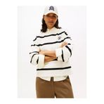 Tommy Hilfiger Kadın Rahat Kalıp Pamuklu Yuvarlak Yakalı Çizgili Desenli Uzun Kollu Bej Sweatshirt WW0WW48431-0AB