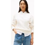 Tommy Hilfiger Kadın Simli Yazı Baskılı Normal Kesim Beyaz Kazak WW0WW47159YA8