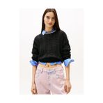 Tommy Hilfiger Kadın Tjw Boxy Fit Flag Cable Kazak - Siyah - XS