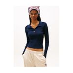 Tommy Hilfiger Kadın Tjw Ribbed Polo Yaka Kazak - Gece Mavisi