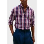 Tommy Hilfiger Kareli Pamuklu Regular Fit Uzun Kollu Gömlek Erkek Gömlek MW0MW41712 0ms - Lacivert - Beyaz