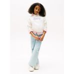 Tommy Hilfiger Kız Çocuk Payetli Script Logolu Sweatshirt, 8 Yıl, KG0KG08686, Ivory Silk, kız-çocuk