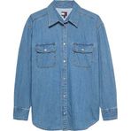 Tommy Hilfiger LS RELAXED DENIM SHIRT EXT Kadın Gömlek, İndigo, S