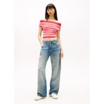 Tommy Hilfiger Off Shoulder Çizgili Kazak, M, DW0DW22313, Ateş Kırmızı, Kadın