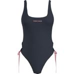 Tommy Hilfiger One Piece Side Tie (Ext Sizes) Kadın Mayo, Mavi, Xs