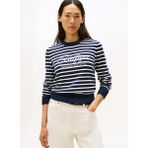 Tommy Hilfiger Pamuklu Penye Grafik Baskılı Bisiklet Yaka Uzun Kollu Kadın Mavi Kazak WW0WW473040BI - XS