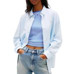 Tommy Hilfiger Relaxed Fit Linen Gömlek Mavi-Pembe, L, DW0DW22209, Mavi - Pembe, Kadın
