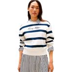 Tommy Hilfiger Script Regular Pique Sweatshirt, L, WW0WW45743-0FG, Ivory Silk/Dark Night Navy Stp, kadın