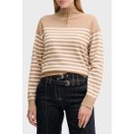 Tommy Hilfiger Şeritli Pamuklu Regular Fit Düğmeli Balıkçı Yaka Kazak Bayan Kazak WW0WW47467 0AF - Bej - S