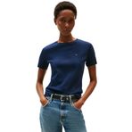 Tommy Hilfiger Slim Fit Pamuklu T-Shirt, M, WW0WW40587-C1G, Mavi, Kadın