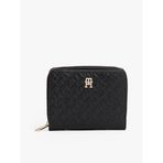 Tommy Hilfiger TH Icon Orta Boy Fermuarlı Monogram Kapaklı Siyah Cüzdan, Medium, P62058S5840, SİYAH, kadın