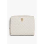 Tommy Hilfiger Th Kadın Icon Med Za W/Flap Mono Açık Bej Cüzdan