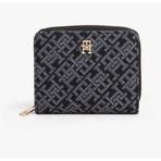 Tommy Hilfiger TH Monogram Logo Desenli Fermuarlı İç Bölmeli Cüzdan, Medium, AW0AW17957, Siyah, kadın