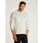 Tommy Hilfiger TJM REG CABLE S FLAG 1/4 ZIP Erkek Kazak, Beyaz, L