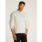 Tommy Hilfiger TJM REG CABLE S FLAG 1/4 ZIP Erkek Kazak, Beyaz, S