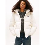 Tommy Hilfiger Tjw Büyük Beden Kapüşonlu Bayraklı Şişme Kadın Beyaz Mont DW0DW22041YBH - XS
