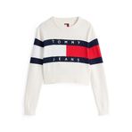 Tommy Hilfiger TJW CENTER FLAG SWEATER EXT Kadın Kazak, Beyaz, S