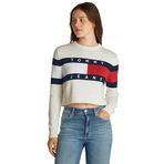 Tommy Hilfiger TJW CENTER FLAG SWEATER EXT Kadın Kazak, Beyaz, XS