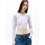 Tommy Hilfiger TJW CRP SCRIPT SWEATER EXT Kadın Kazak, Gri, S
