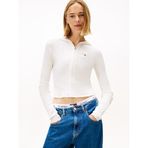 TOMMY HILFIGER TJW ESSENTIAL ZIPPER HOOD CARDI Kadın Kazak, Beyaz, M