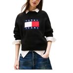TOMMY HILFIGER TJW MELANGE FLAG SWEATER RIB EXT Kadın Kazak, Kahverengi, M