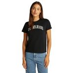 Tommy Hilfiger TJW REG FLORAL VARSITY TEE Kadın T-shirt, Siyah, XS