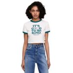 Tommy Hilfiger Tjw Slim Crp Novelty1 Ringer Tee Kadın T-Shirt, Beyaz, Xl