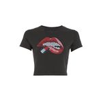 Tommy Hilfiger TJW Slim Crp Washed Tj Lips Tee Siyah Kadın T-shirt