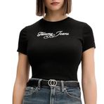 TOMMY HILFIGER TJW SLIM ESS LOGO 1 RIB TEE EXT Kadın T-shirt, Black, S