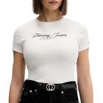 TOMMY HILFIGER TJW SLIM ESS LOGO 1 RIB TEE EXT Kadın T-shirt, Ecru, S