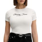TOMMY HILFIGER TJW SLIM ESS LOGO 1 RIB TEE EXT Kadın T-shirt, Ecru, XS