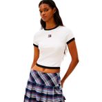 TOMMY HILFIGER TJW SLIM SH BADGE SS RIB EXT Kadın T-shirt, Ecru, M