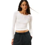 TOMMY HILFIGER TJW SLIM SH IRREGULAR RIB LS Kadın T-shirt, Beyaz, XS