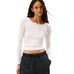 TOMMY HILFIGER TJW SLIM SH IRREGULAR RIB LS Kadın T-shirt, Siyah, S