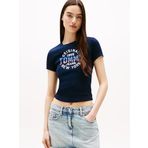 Tommy Hilfiger TJW SLIM SH TOMMY NY RIB TEE Kadın T-shirt, Mavi, L