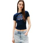 Tommy Hilfiger TJW SLIM SH TOMMY NY RIB TEE Kadın T-shirt, Mavi, XS