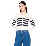Tommy Hilfiger TJW STRIPE ZIP THRU BADGE HOOD Kadın Kazak, Beyaz, S